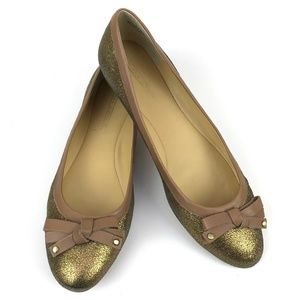 Circa Joan & David Sparkly Gold Leather Flats Bows